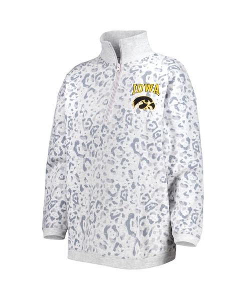 Women's Heather Gray Iowa Hawkeyes Leopard Quarter-Zip Sweatshirt