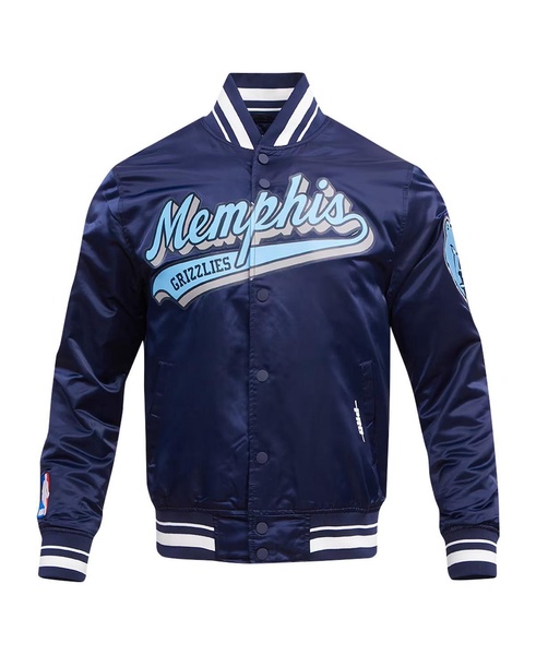 Men's Navy Memphis Grizzlies Script Tail Full-Snap Satin Varsity Jacket