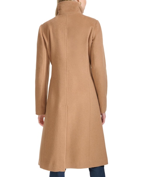 Womens Stand-Collar Single-Breasted Wool Blend Coat