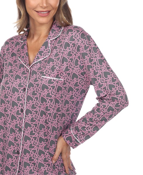 Women's 2 Piece Long Sleeve Heart Print Pajama Set