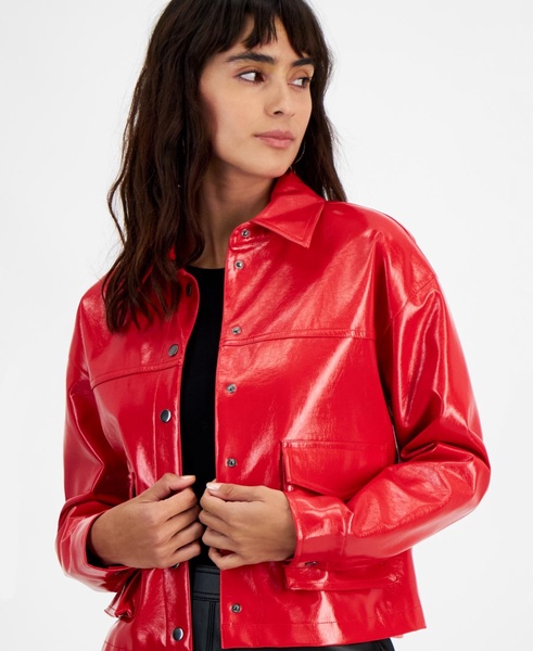 Women's Patent Cropped Snap-Front Jacket, Created for Macy's