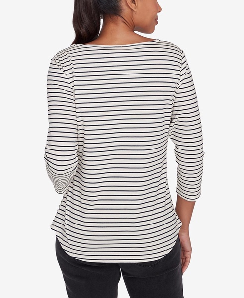 Petite Scoop Neck Fall Y'All Truck Striped Knit Top