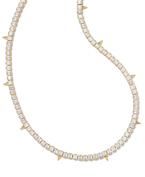 14k Gold-Plated Spike Cubic Zirconia 17" Adjustable Tennis Necklace