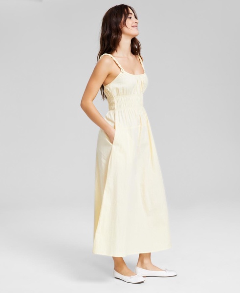 Women's Smocked-Waist Twist-Strap Cotton Midi Dress, Exclusively at Macy's