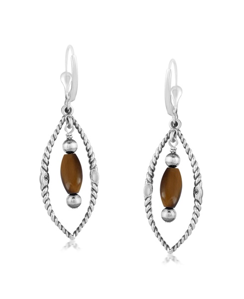 Sterling Silver Marquise Tiger's Eye Dangle Earrings