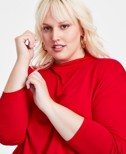 Trendy Plus Size Mock Neck Blouson Knit Top, Created for Macy's