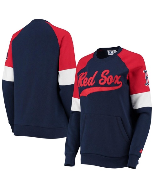 Women's Navy and Red Boston Red Sox Playmaker Raglan Pullover Sweatshirt