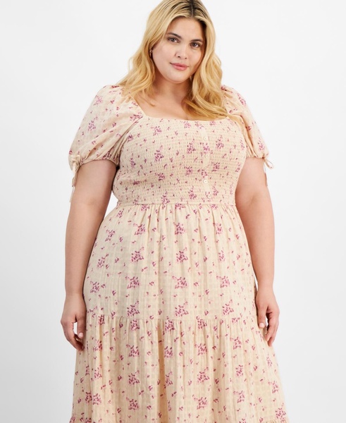 Trendy Plus Size Printed Puff-Sleeve Tiered Maxi Dress, Created for Macy's