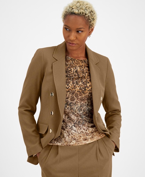 Women's Textured Crepe Notch-Lapel Faux-Double-Breasted Blazer, Created for Macy's 