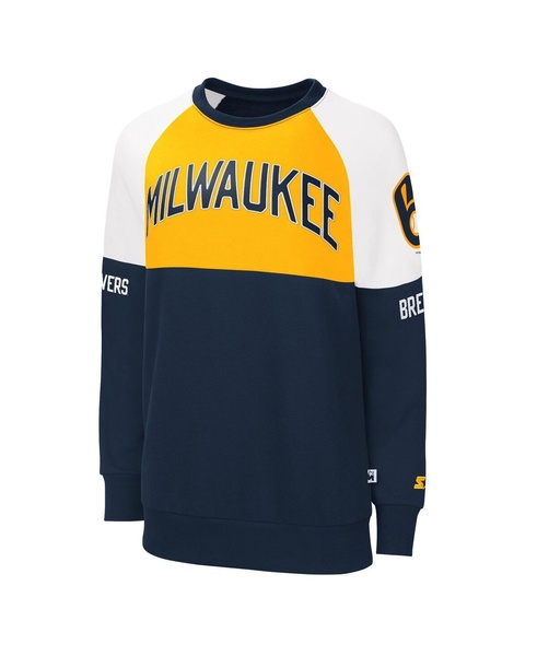 Women's Navy, Gold Milwaukee Brewers Baseline Raglan Pullover Sweatshirt