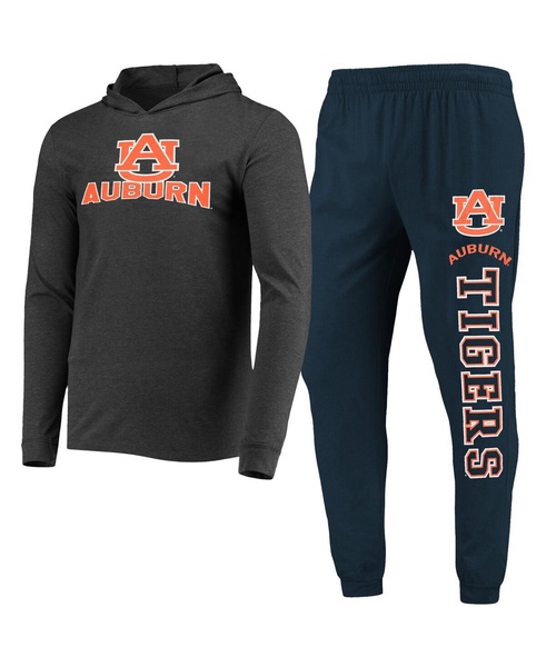 Men's Navy, Charcoal Auburn Tigers Meter Long Sleeve Hoodie T-shirt and Jogger Pants Set