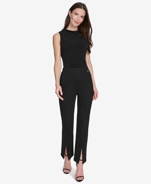 Women's Split-Hem Mid-Rise Slim-Leg Pants