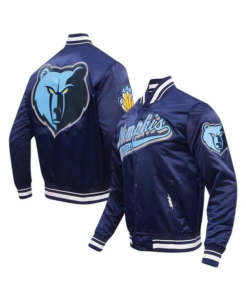 Men's Navy Memphis Grizzlies Script Tail Full-Snap Satin Varsity Jacket