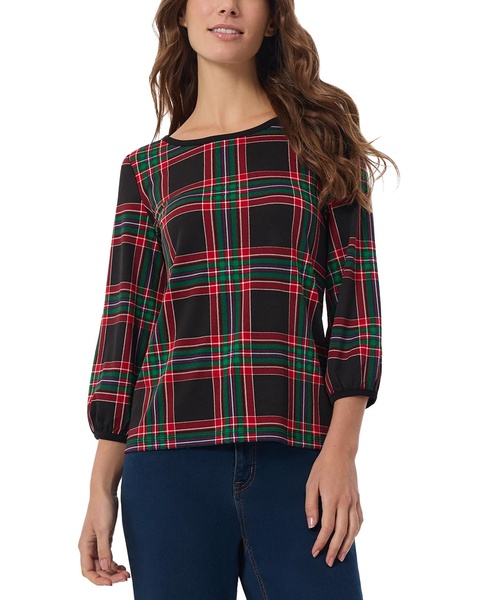 Women's Plaid-Print Puff-Sleeve Top