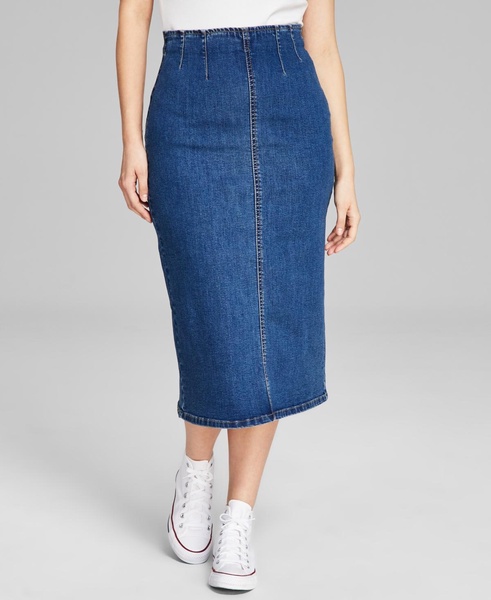 Women's High-Waist Denim Midi Skirt, Created for Macy's