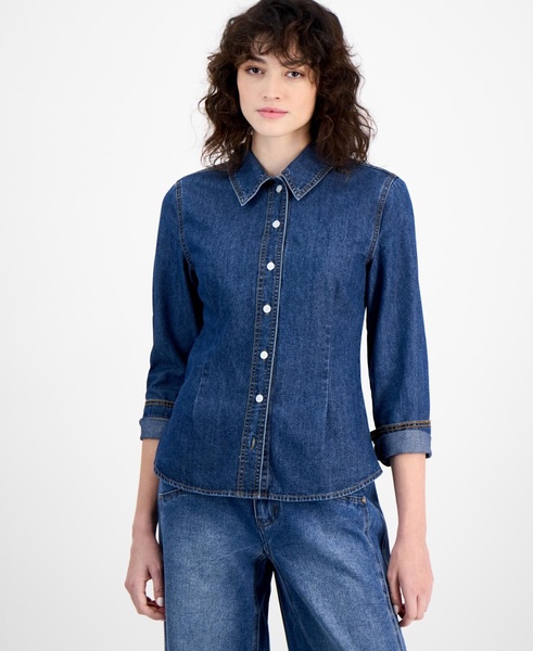 Women's Denim Pleat FrontLong-Sleeve Shirt