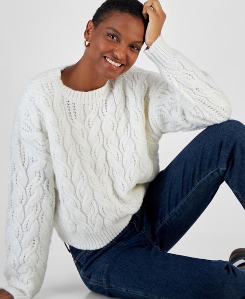 Women's Cable Knit Crewneck Sweater, Created for Macy's