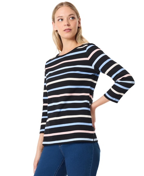 Petite Striped Button-Shoulder Cotton Top