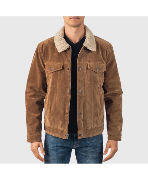 Men's Aaron Fitted Trucker Jacket Sherpa Collar Faux Leather Casual Coat