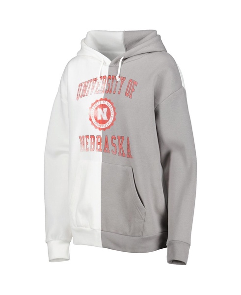 Women's Gray, White Nebraska Huskers Split Pullover Hoodie