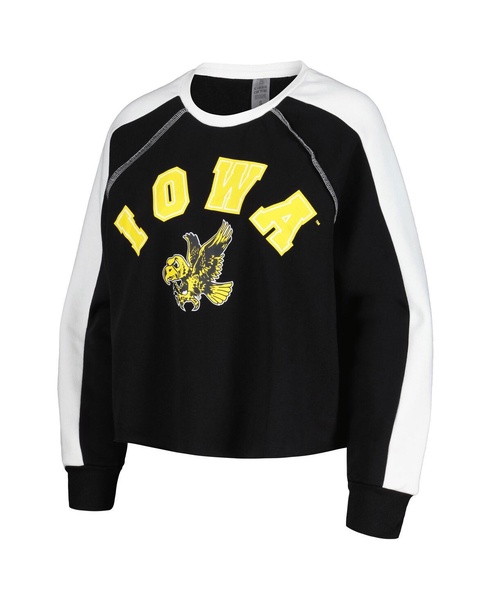 Women's Black Iowa Hawkeyes Blindside Raglan Cropped Pullover Sweatshirt