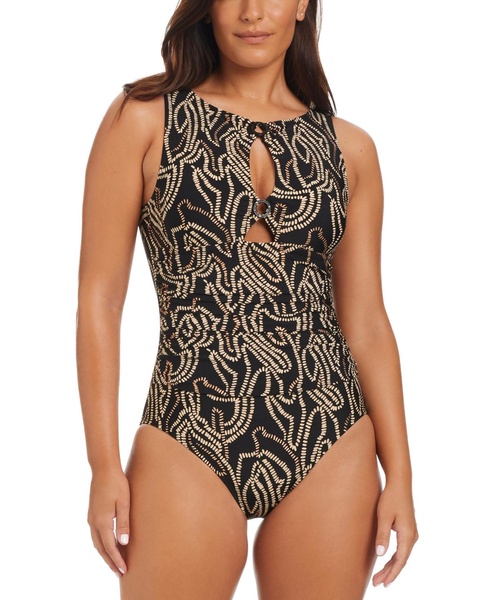 Women's Foil Me Once High-Neck Tummy-Control One-Piece Swimsuit