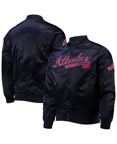 Men's Navy Atlanta Braves Wordmark Satin Full-Snap Jacket