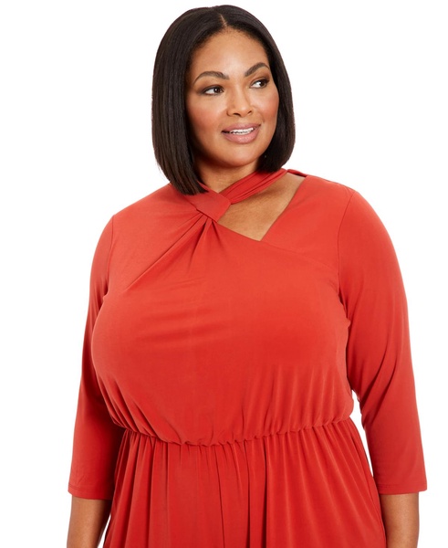 Plus Size Looped-Neck 3/4-Sleeve Jumpsuit