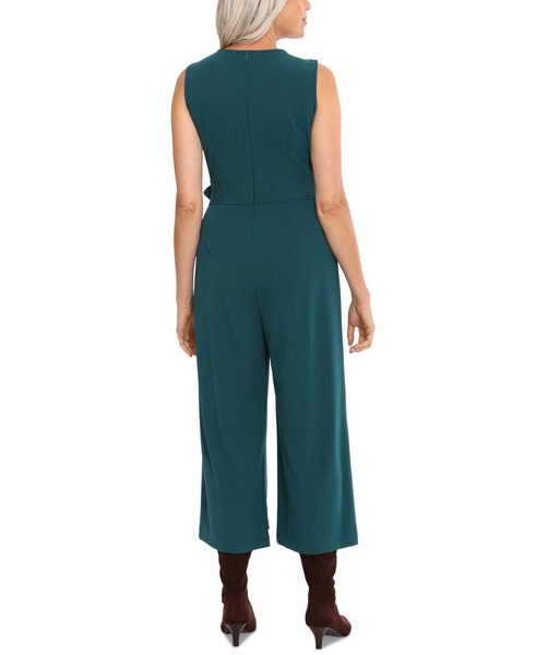 Women's Jewel Neck Belted Cropped Jumpsuit