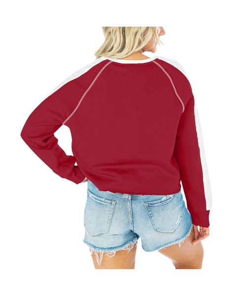 Women's Crimson Oklahoma Sooners Blindside Raglan Cropped Pullover Sweatshirt