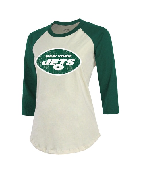 Women's Threads Ahmad Sauce Gardner Cream, Green New York Jets Player Name and Number Raglan 3/4-Sleeve T-shirt