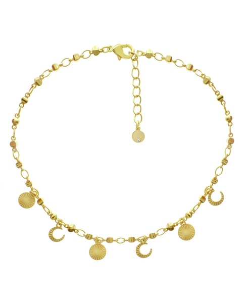 Moon and Disc Charm Anklet in Gold or Silver Plate