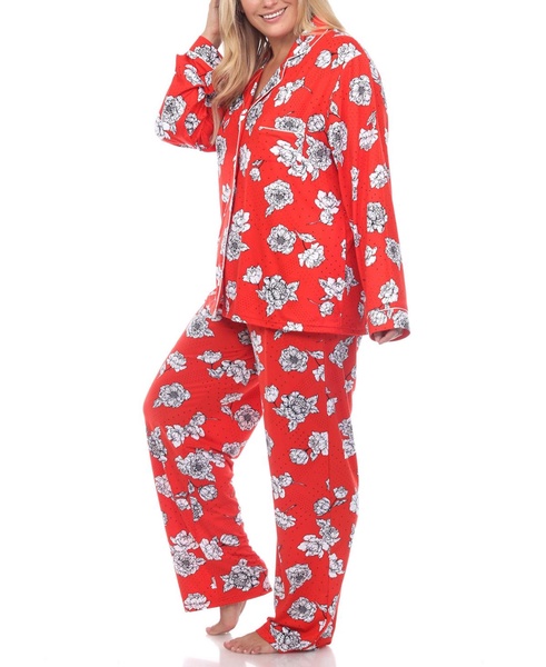 Plus Size Long Sleeve Floral Pajama Set, 2-Piece