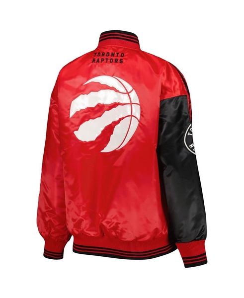 Women's Black/Red Toronto Raptors Split Colorblock Satin Full-Snap Varsity Jacket