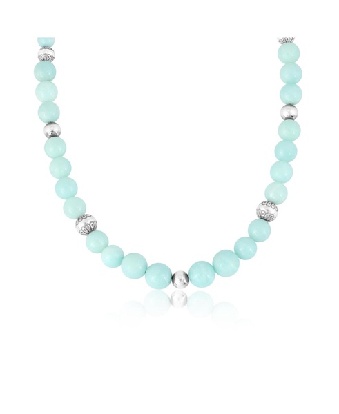 Sterling Silver and Graduated Amazonite Gemstone Bead Necklace, 17 Inches