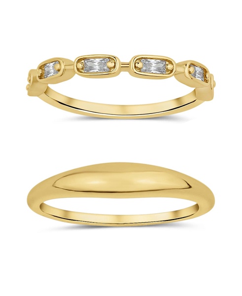 Cubic Zirconia 18K Gold Plated Duo Stack Ring Set, 2 Pieces