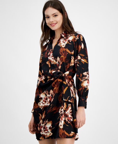 Women's Printed Satin Faux-Wrap Dress, Created for Macy's 