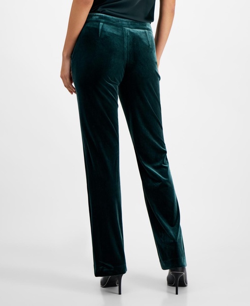 Women's High Rise Velvet Straight-Leg Pants, Created for Macy's