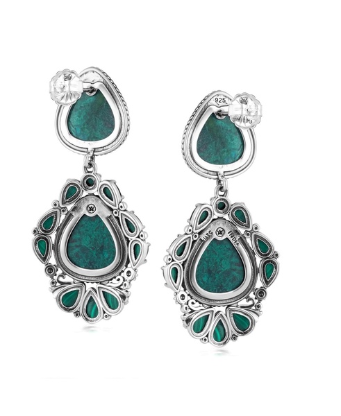 Sterling Silver Chrysocolla Malachite Chandelier Dangle Earrings