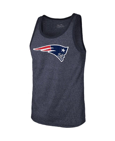 Men's Threads Mac Jones Heathered Navy New England Patriots Player Name and Number Tri-Blend Tank Top