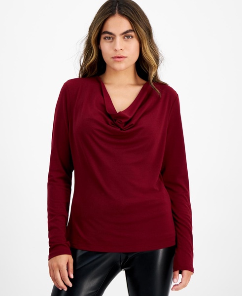 Petite Long-Sleeve Knit Cowlneck Top, Created for Macy's