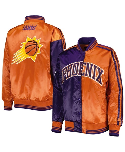 Women's Purple, Orange Phoenix Suns Split Colorblock Satin Full-Snap Varsity Jacket