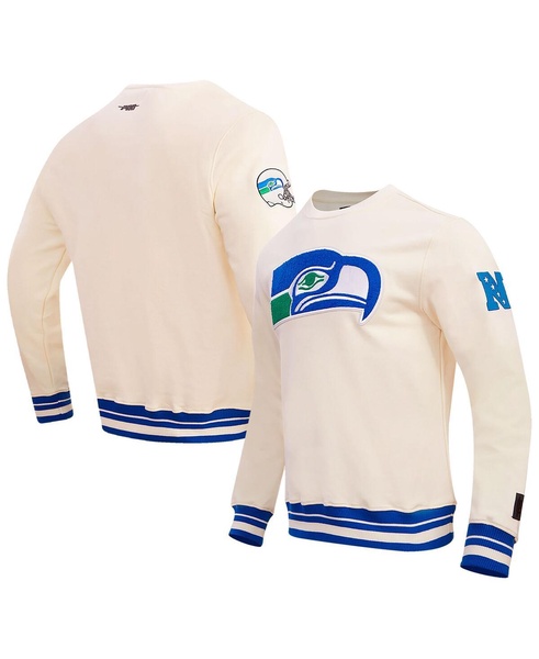 Men's Cream Seattle Seahawks Retro Classics Fleece Pullover Sweatshirt