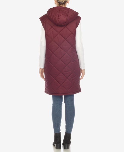 Women's Diamond Quilted Hooded Long Puffer Vest Jacket