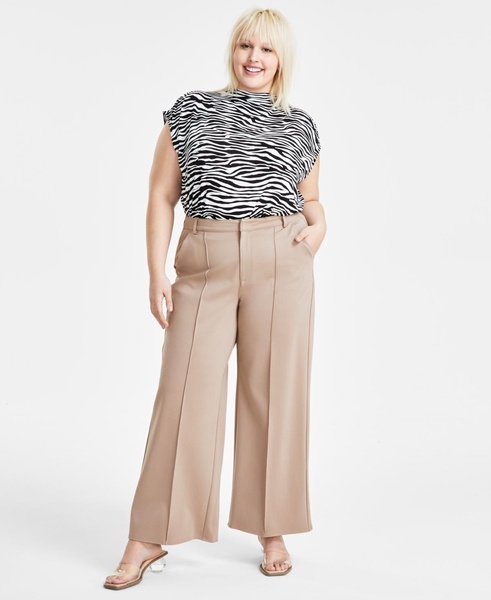 Trendy Plus Size High-Rise Wide-Leg Ponté-Knit Pants, Created for Macy's