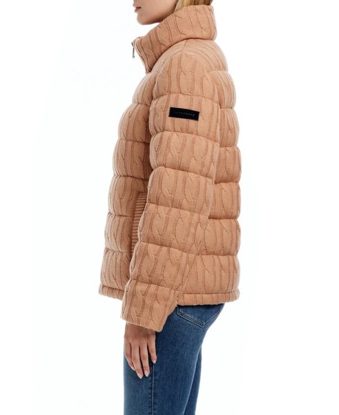 Women's Single-Breasted Cable Knit + Cire Mix Puffer Jacket