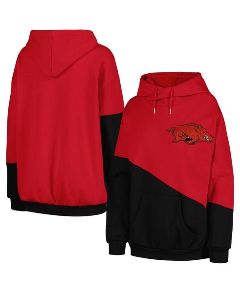 Women's Cardinal, Black Arkansas Razorbacks Matchmaker Diagonal Cowl Pullover Hoodie