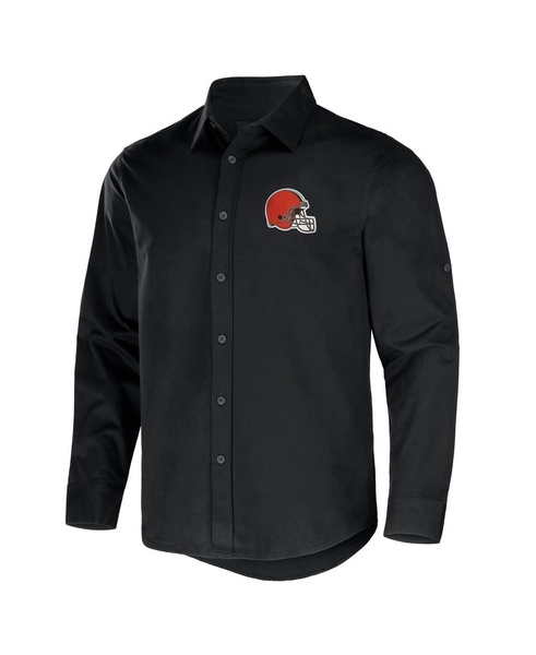 Men's NFL x Darius Rucker Collection by Black Cleveland Browns Convertible Twill Long Sleeve Button-Up Shirt