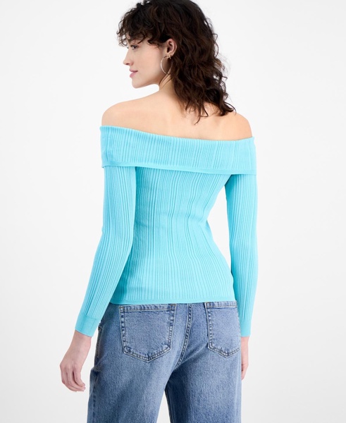 Women's Off-The-Shoulder Zippered Long-Sleeve Top, Exclusively at Macy's