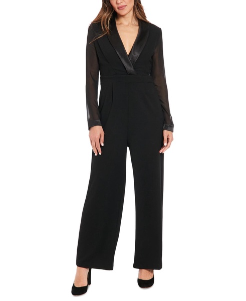 Women's Tuxedo Chiffon-Sleeve Jumpsuit